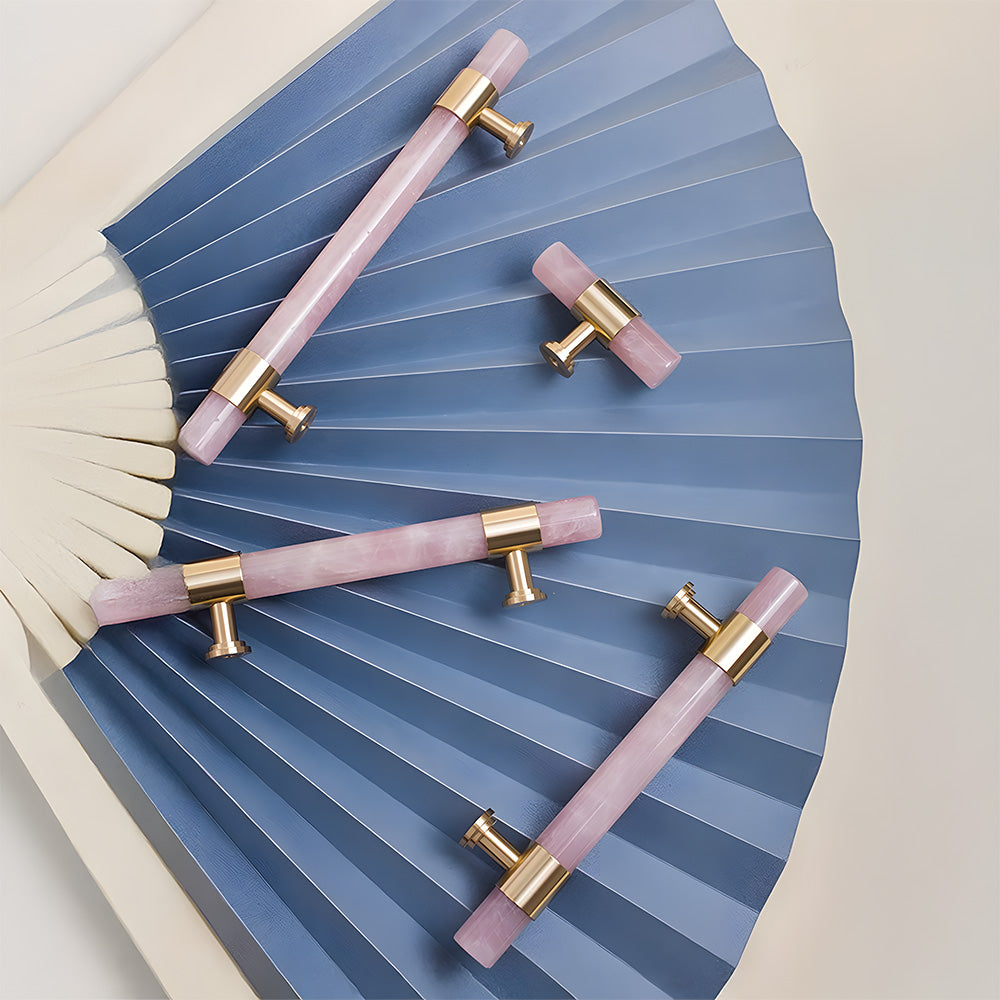 Comforsyco Crystal Marble Brass Cabinet Handles, Drawer Pulls and Knobs