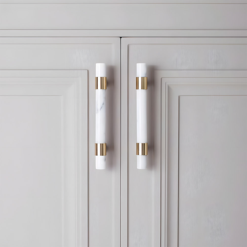 Comforsyco Crystal Marble Brass Cabinet Handles, Drawer Pulls and Knobs