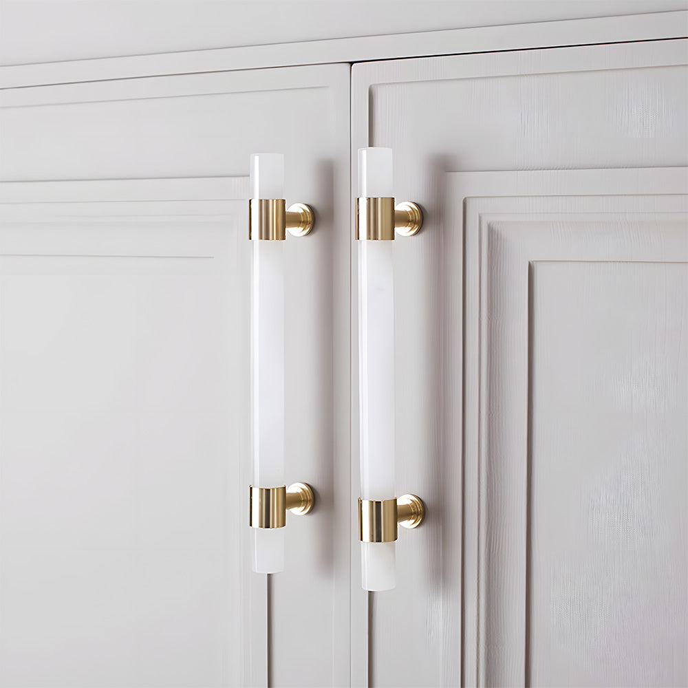 Comforsyco Crystal Marble Brass Cabinet Handles, Drawer Pulls and Knobs