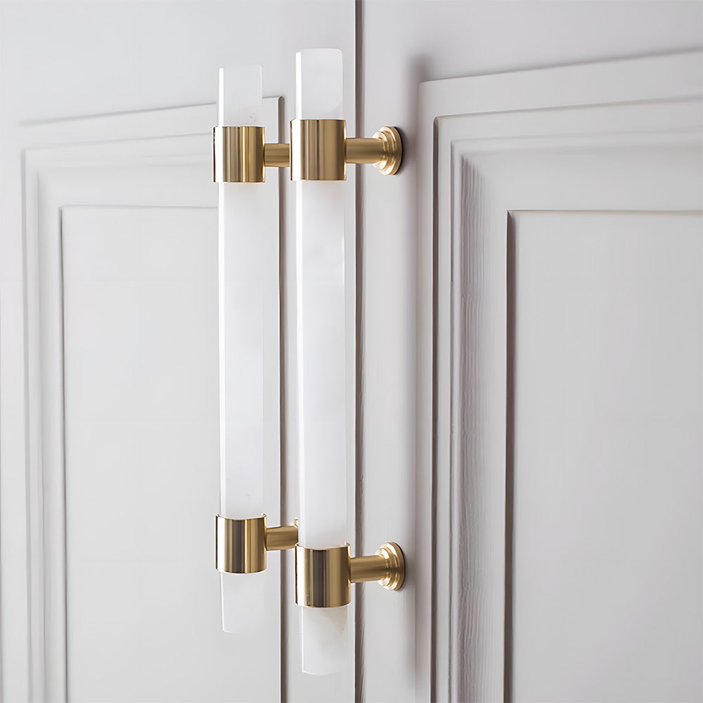 Comforsyco Crystal Marble Brass Cabinet Handles, Drawer Pulls and Knobs
