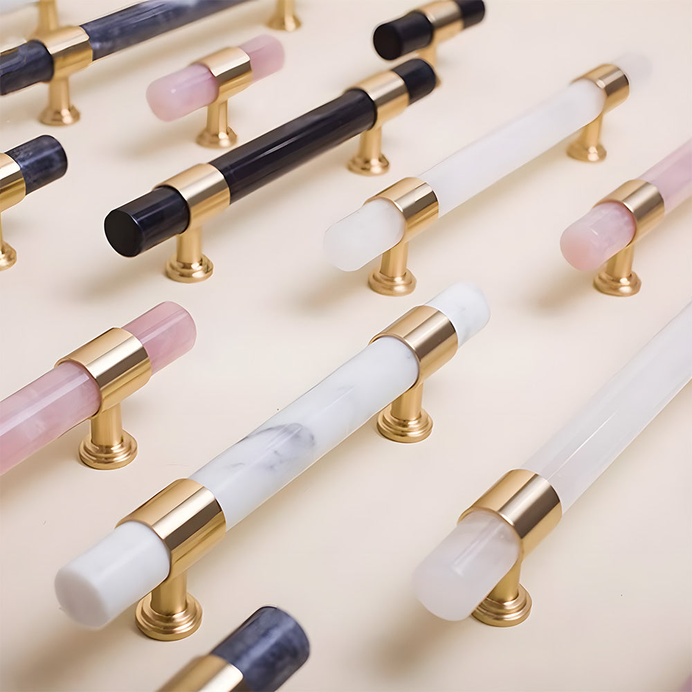 Comforsyco Crystal Marble Brass Cabinet Handles, Drawer Pulls and Knobs