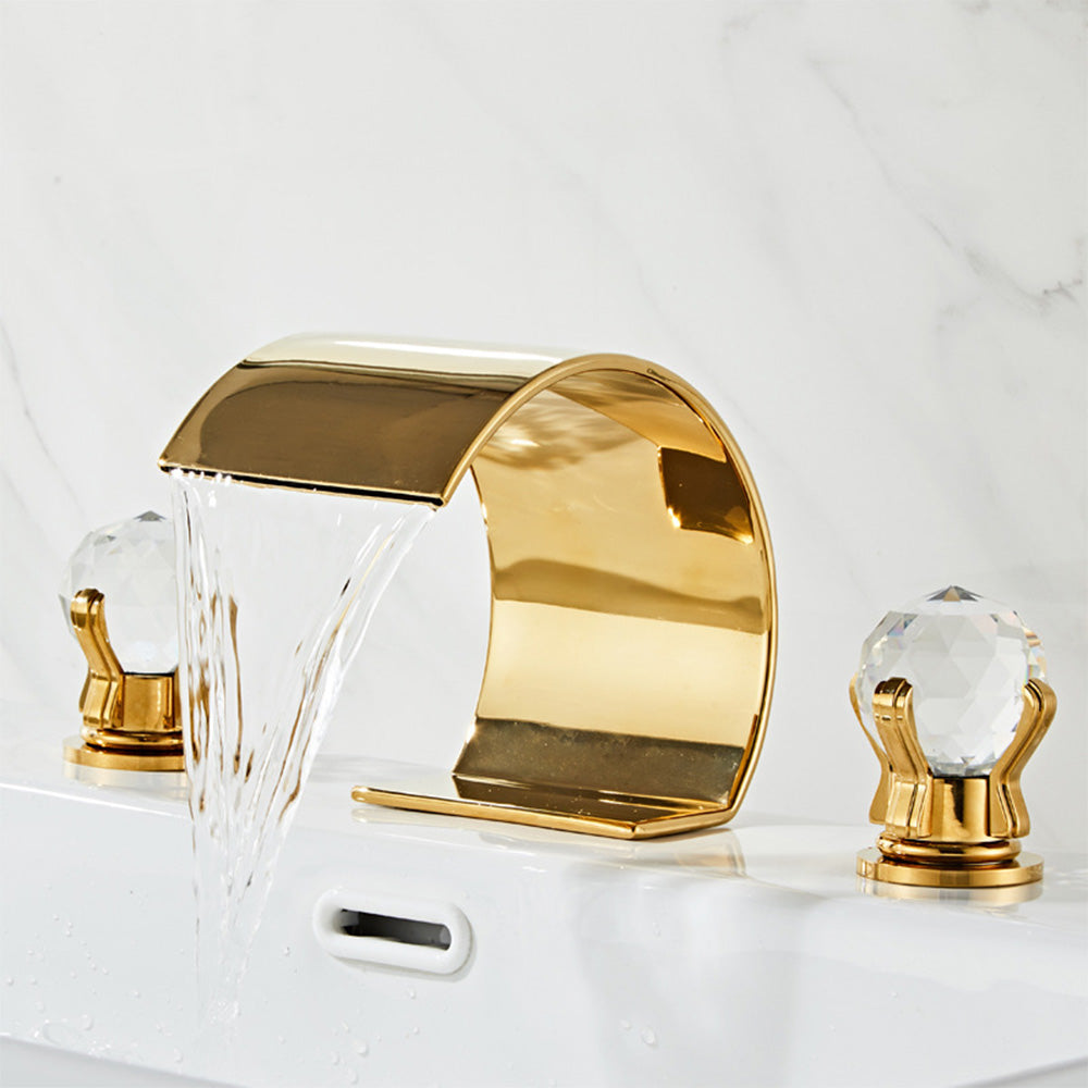 Crystelle 3-Hole Waterfall Bathroom Sink Faucet with Crystal Handles