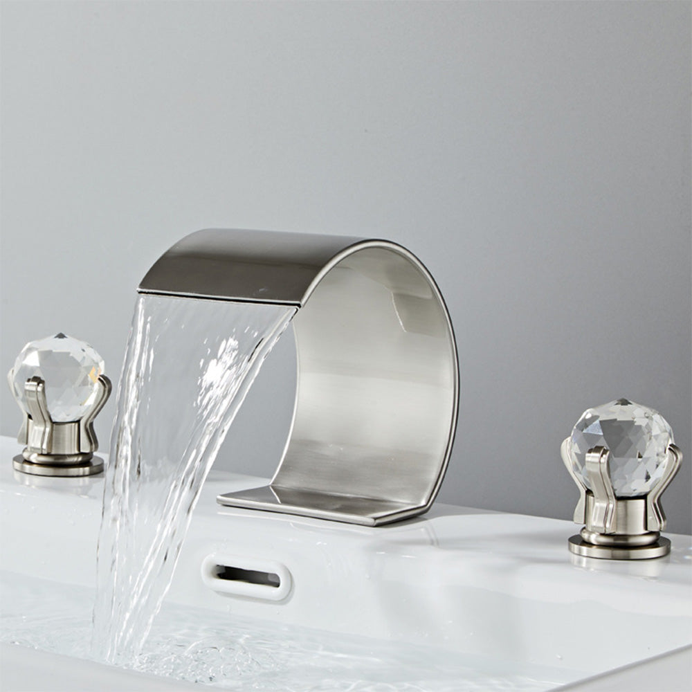 Crystelle 3-Hole Waterfall Bathroom Sink Faucet with Crystal Handles