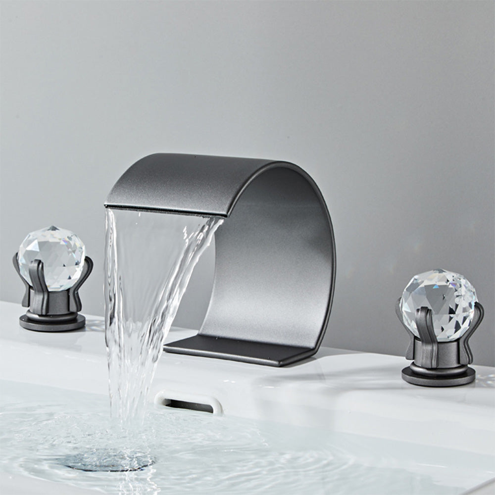 Crystelle 3-Hole Waterfall Bathroom Sink Faucet with Crystal Handles