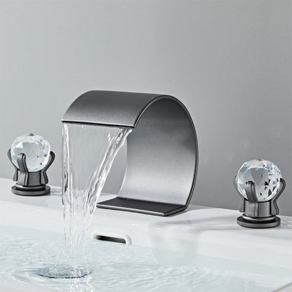 Crystelle 3-Hole Waterfall Bathroom Sink Faucet with Crystal Handles