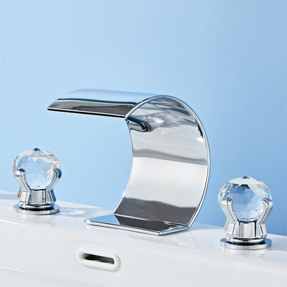 Crystelle 3-Hole Waterfall Bathroom Sink Faucet with Crystal Handles