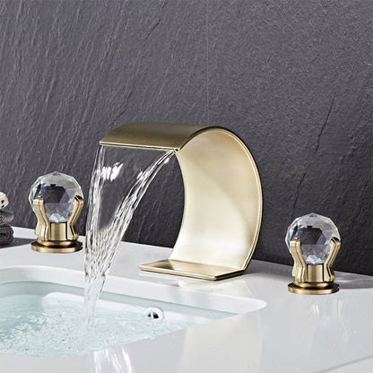 Crystelle 3-Hole Waterfall Bathroom Sink Faucet with Crystal Handles
