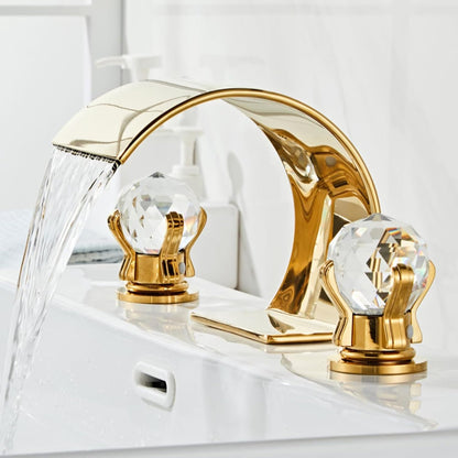 Crystelle 3-Hole Waterfall Bathroom Sink Faucet with Crystal Handles