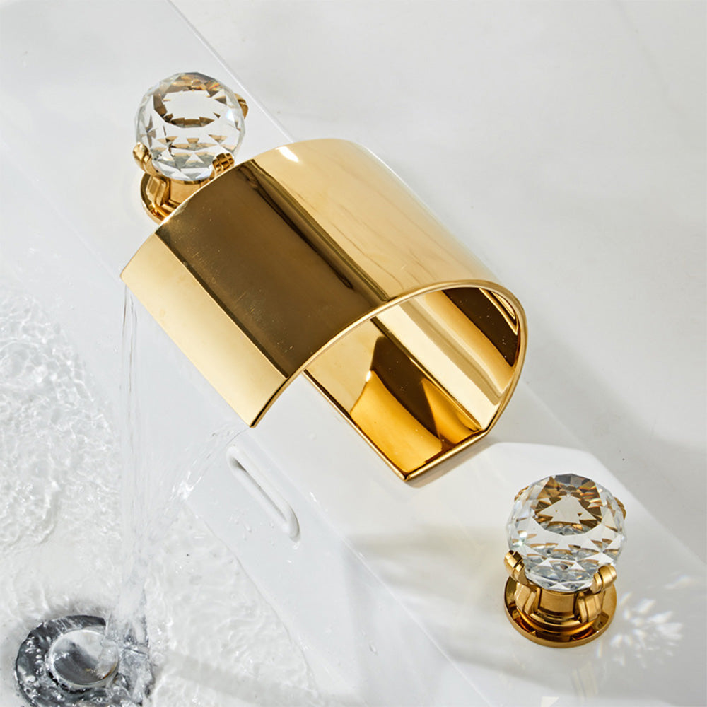 Crystelle 3-Hole Waterfall Bathroom Sink Faucet with Crystal Handles