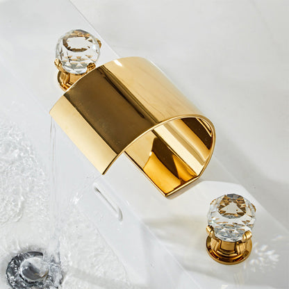 Crystelle 3-Hole Waterfall Bathroom Sink Faucet with Crystal Handles