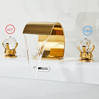 Crystelle 3-Hole Waterfall Bathroom Sink Faucet with Crystal Handles