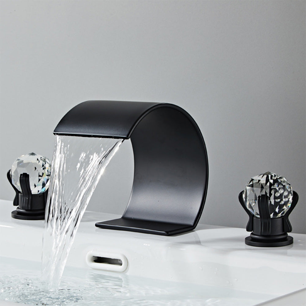 Crystelle 3-Hole Waterfall Bathroom Sink Faucet with Crystal Handles