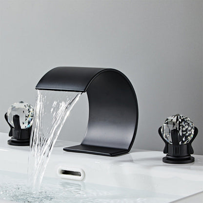 Crystelle 3-Hole Waterfall Bathroom Sink Faucet with Crystal Handles