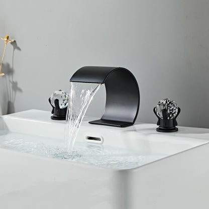 Crystelle 3-Hole Waterfall Bathroom Sink Faucet with Crystal Handles