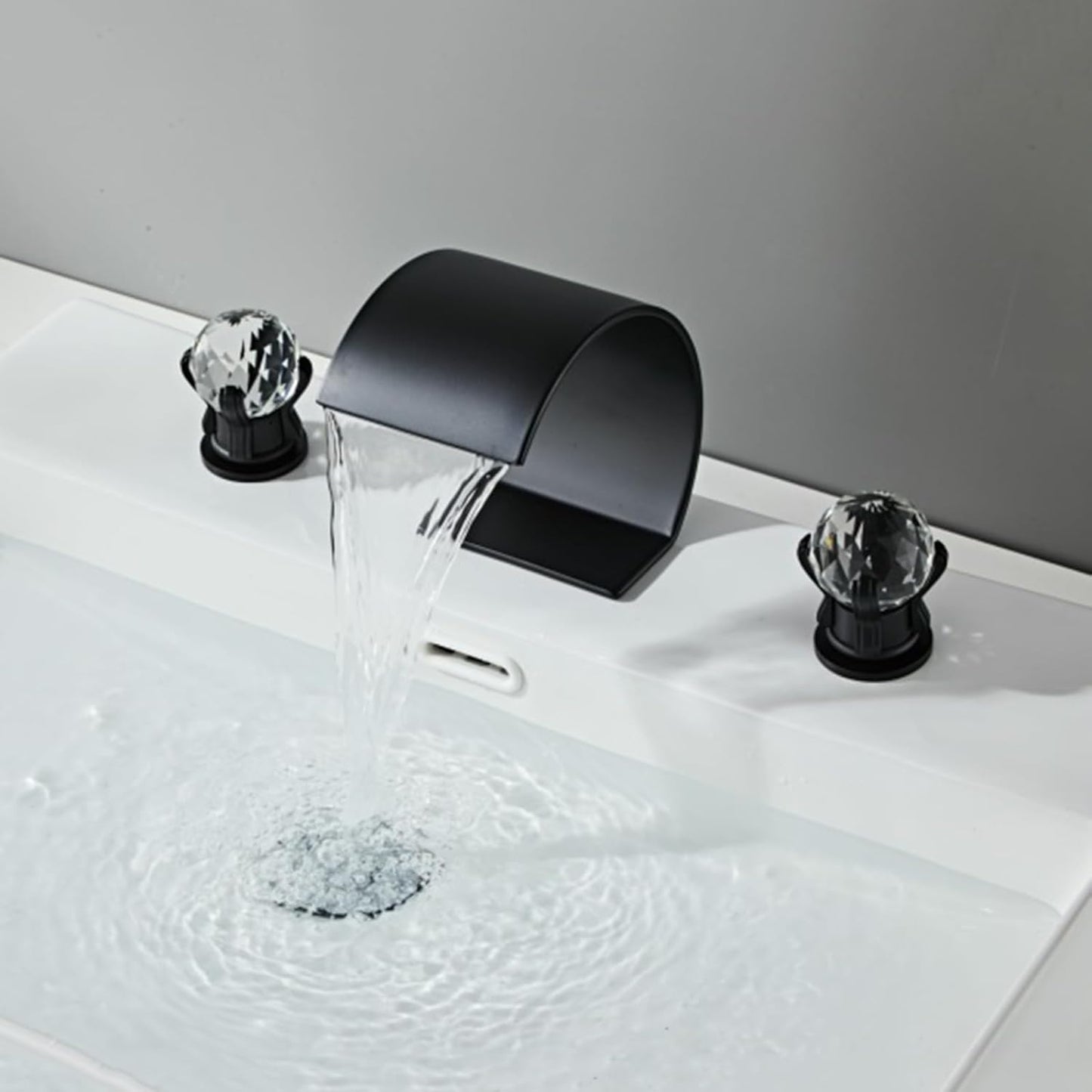 Crystelle 3-Hole Waterfall Bathroom Sink Faucet with Crystal Handles