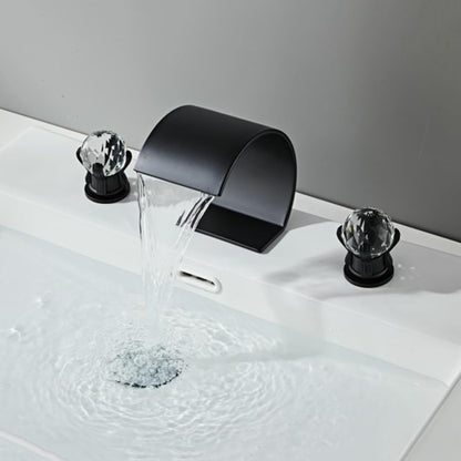 Crystelle 3-Hole Waterfall Bathroom Sink Faucet with Crystal Handles