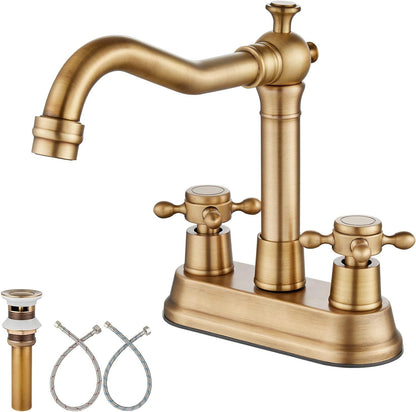 European Antique 3-Hole Bathroom Sink Faucet with Dual Hand Wheel Handles