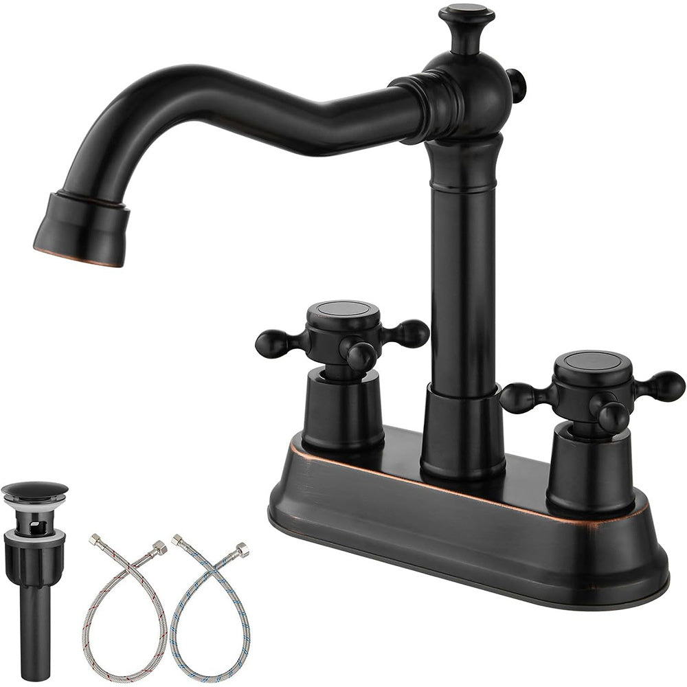 European Antique 3-Hole Bathroom Sink Faucet with Dual Hand Wheel Handles