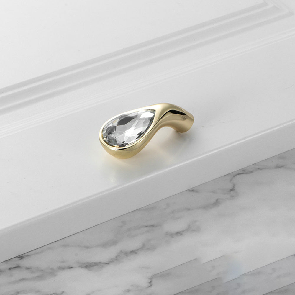 Comforsyco Faceted Crystal Glass Cabinet Pulls and Knobs in Gold