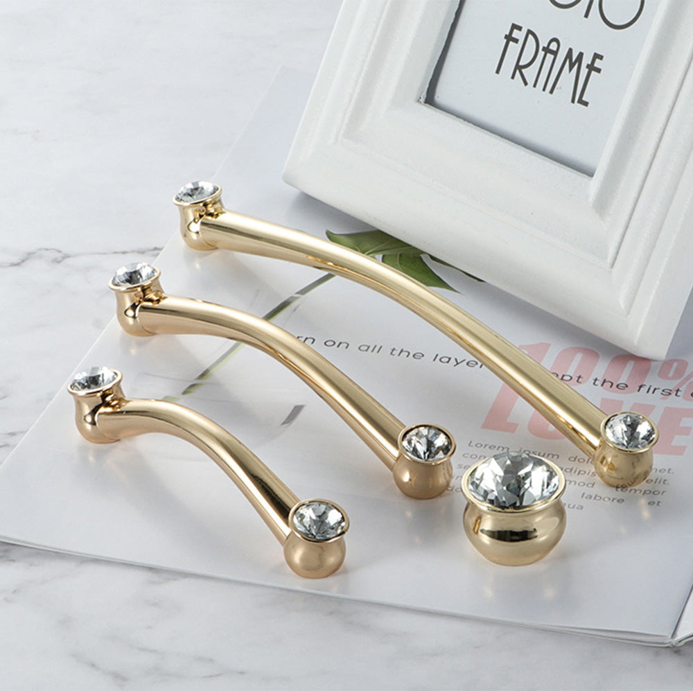 Comforsyco Faceted Crystal Glass Cabinet Pulls and Knobs in Gold