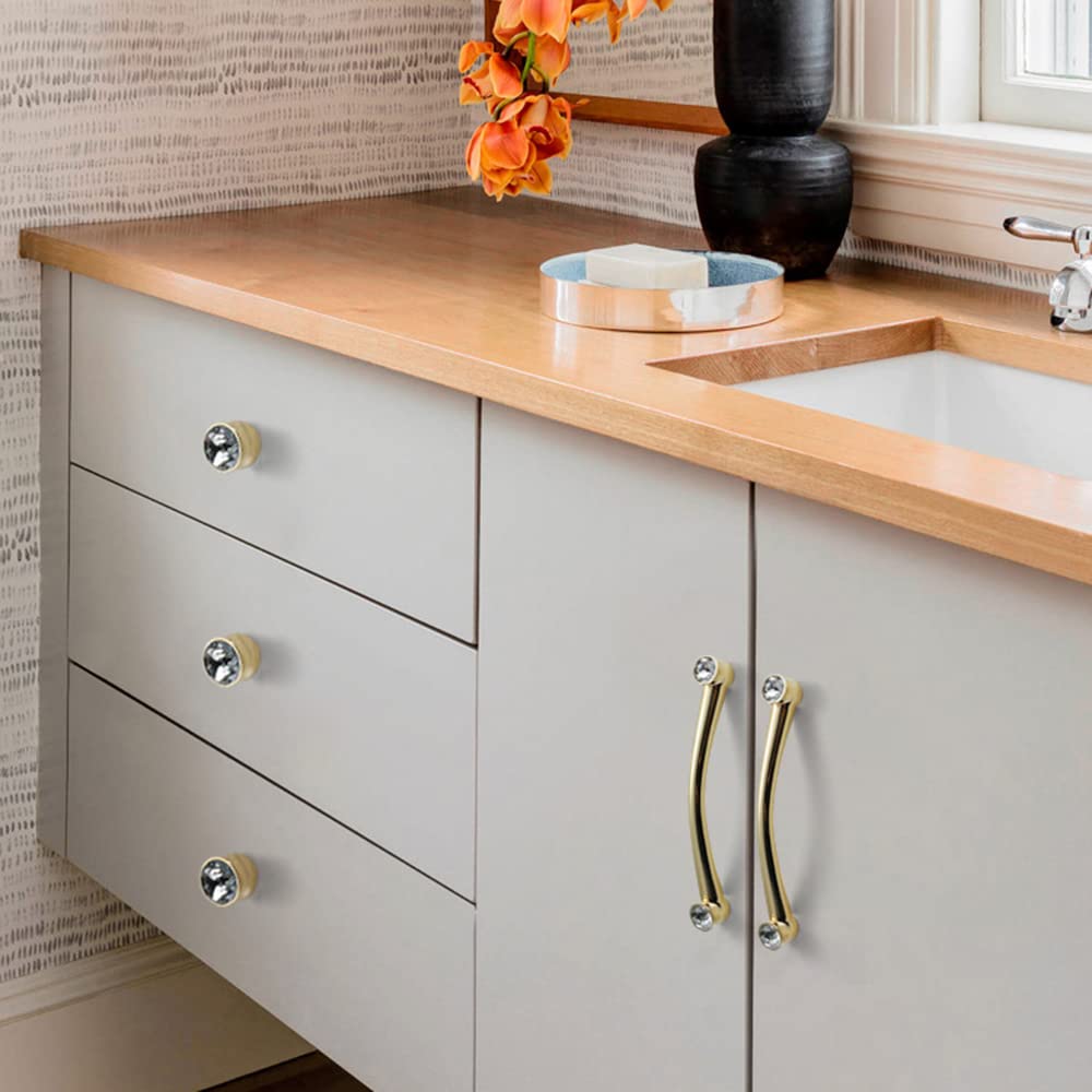 Comforsyco Faceted Crystal Glass Cabinet Pulls and Knobs in Gold