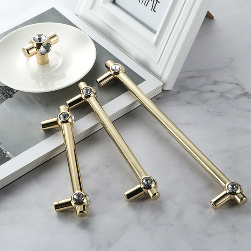 Comforsyco Faceted Crystal Glass Cabinet Pulls and Knobs in Gold