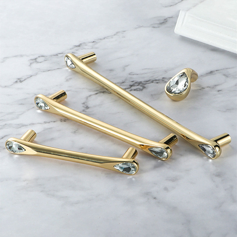 Comforsyco Faceted Crystal Glass Cabinet Pulls and Knobs in Gold