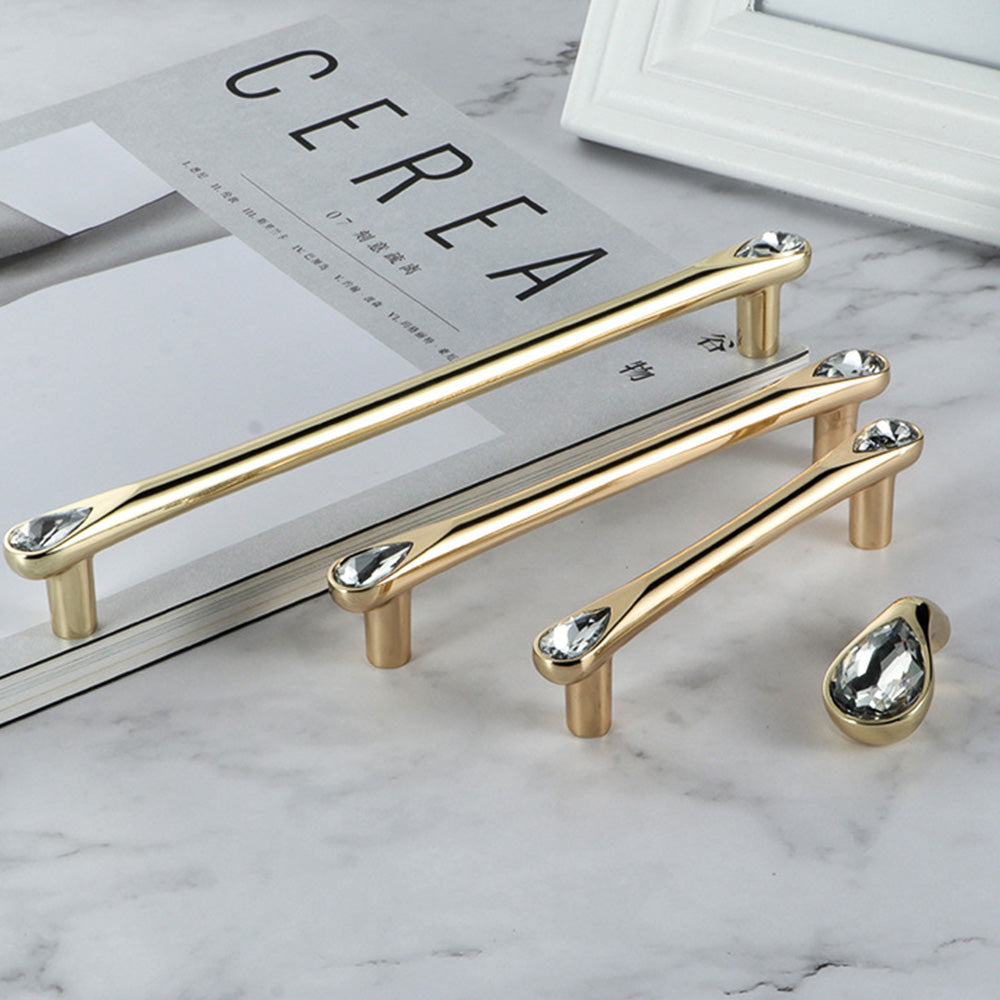 Comforsyco Faceted Crystal Glass Cabinet Pulls and Knobs in Gold