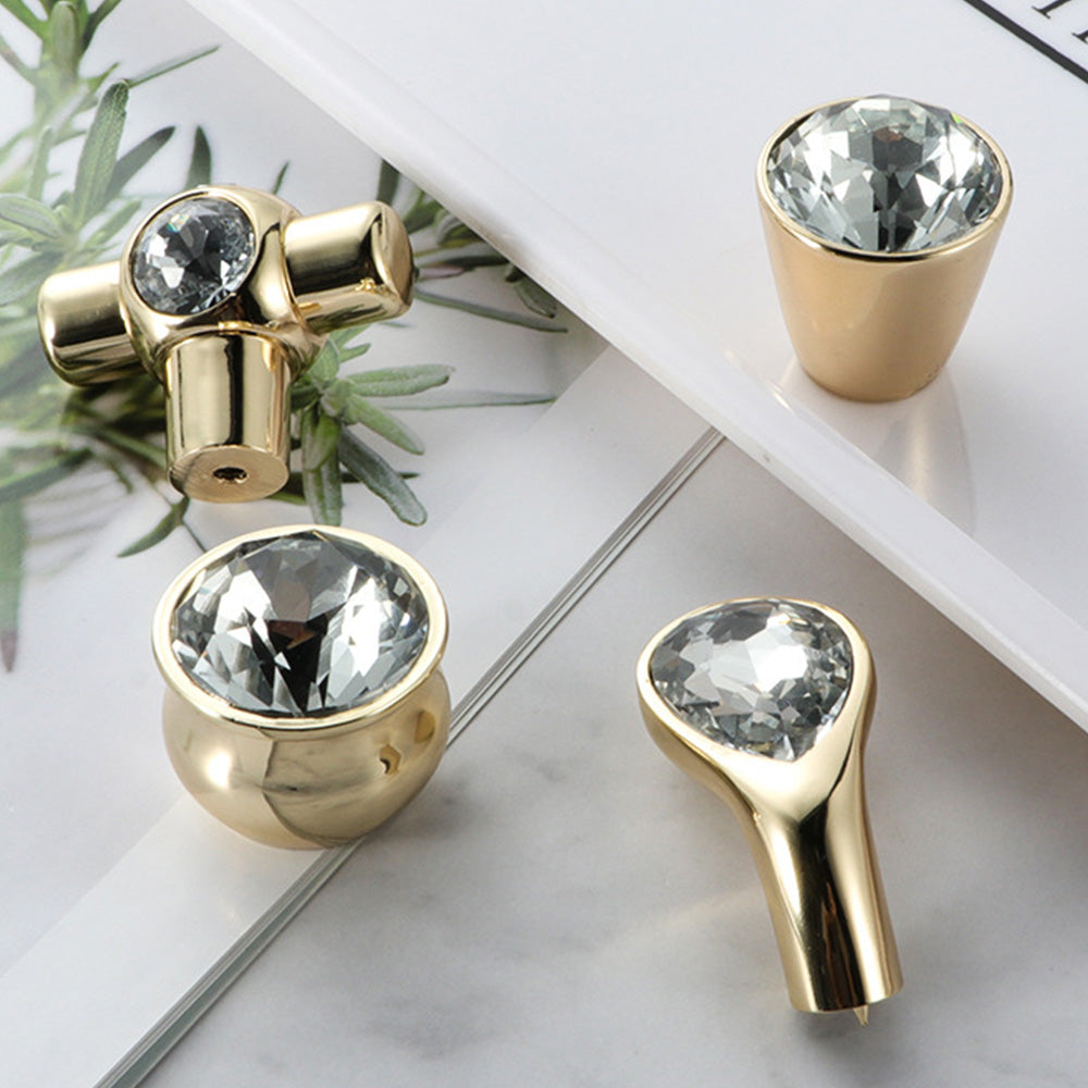 Comforsyco Faceted Crystal Glass Cabinet Pulls and Knobs in Gold