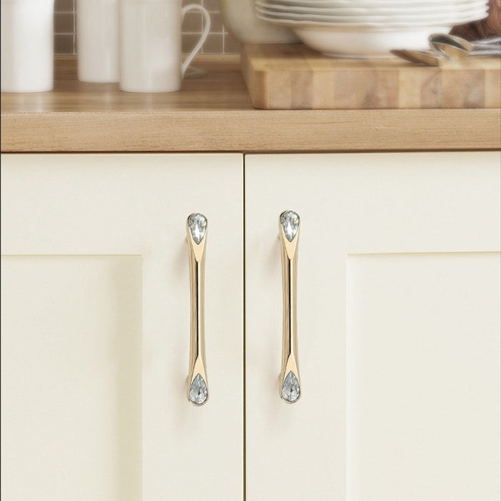Comforsyco Faceted Crystal Glass Cabinet Pulls and Knobs in Gold