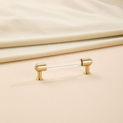 Comforsyco Faceted Crystal and Wood Cabinet Pulls with Brass End Caps