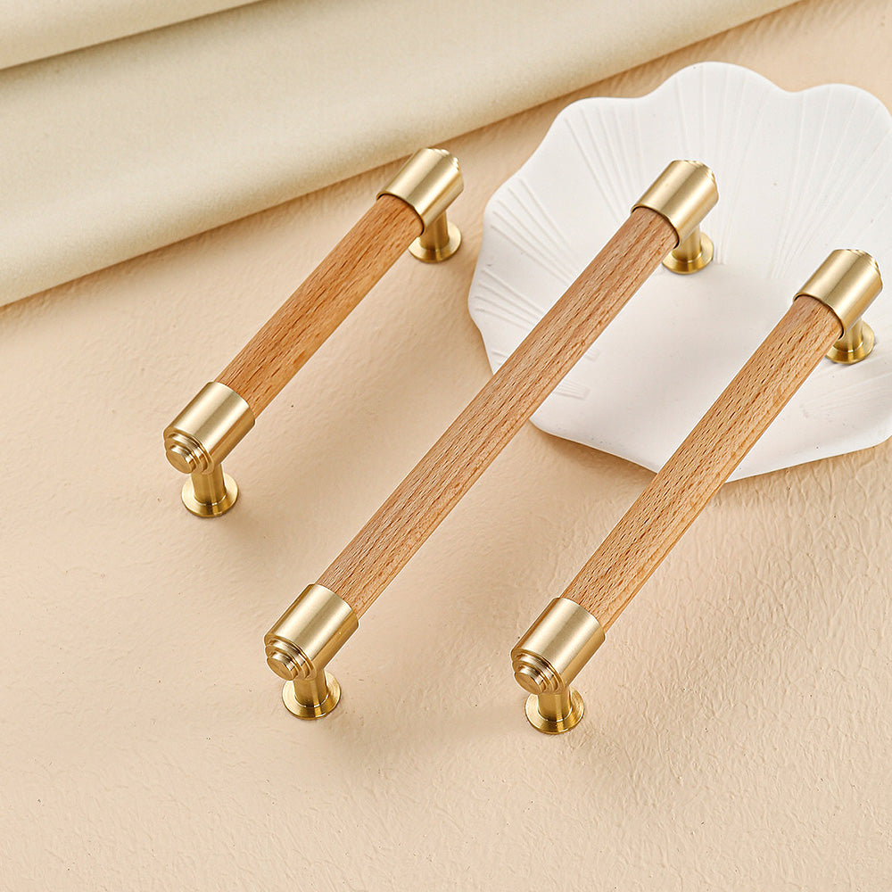 Comforsyco Faceted Crystal and Wood Cabinet Pulls with Brass End Caps