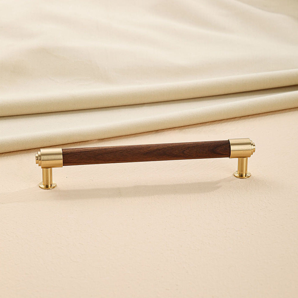 Comforsyco Faceted Crystal and Wood Cabinet Pulls with Brass End Caps