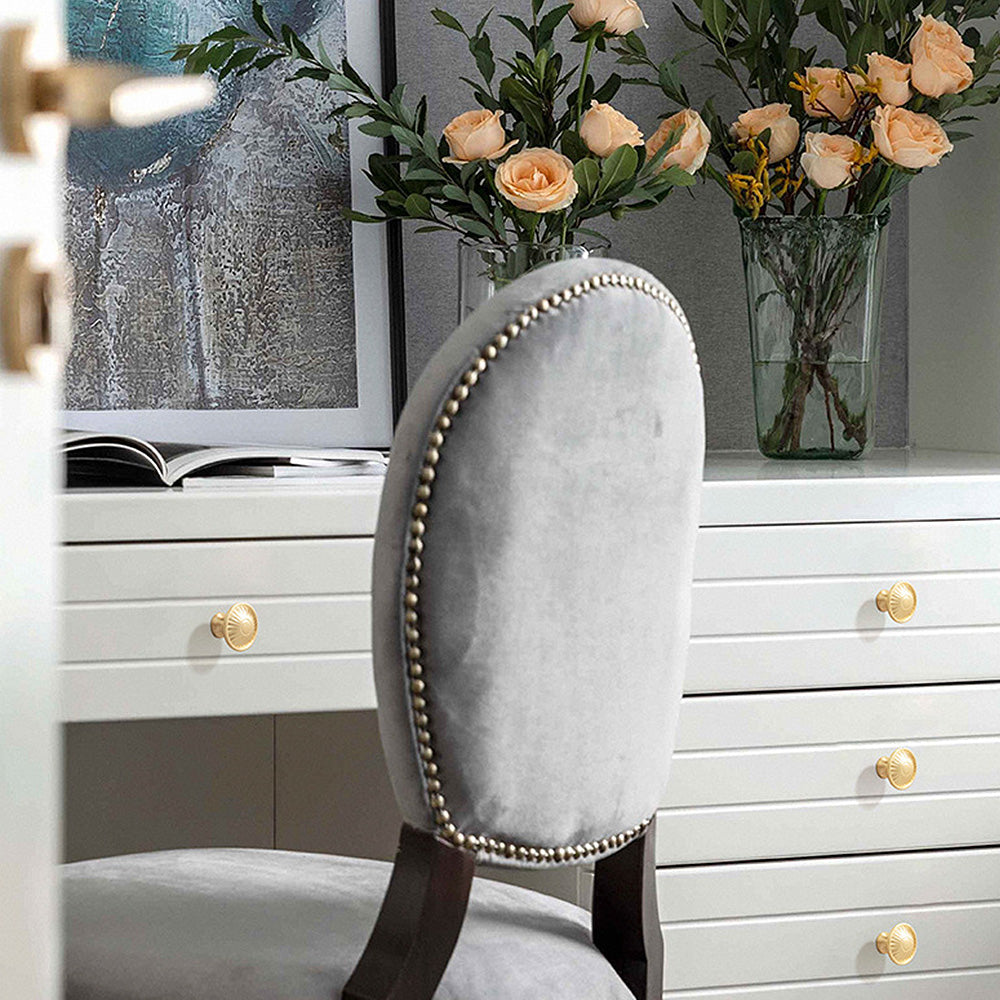 Comforsyco Fluted Arched Cabinet Pulls and Round Knobs, Gold / Gray