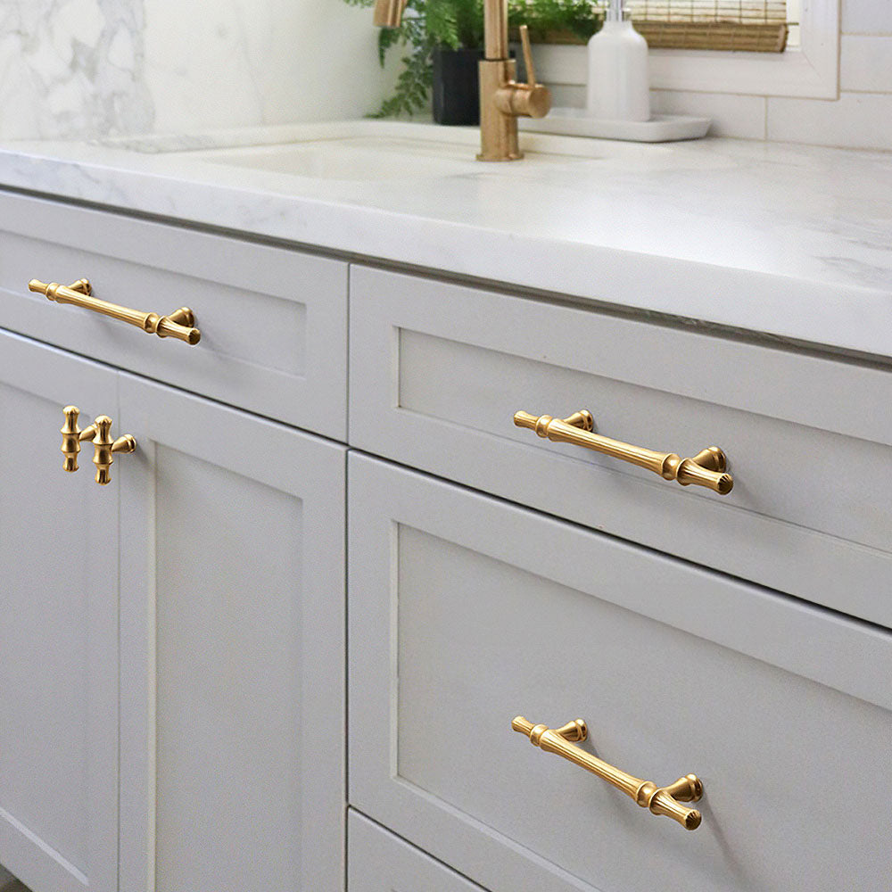 Comforsyco Fluted Gold Cabinet Handles and Knobs