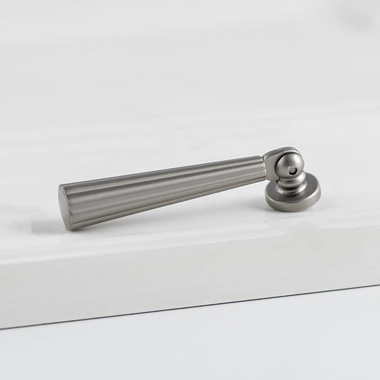 Brushed nickel fluted pendant drop pull, shown from one angle with its construction and finish visible