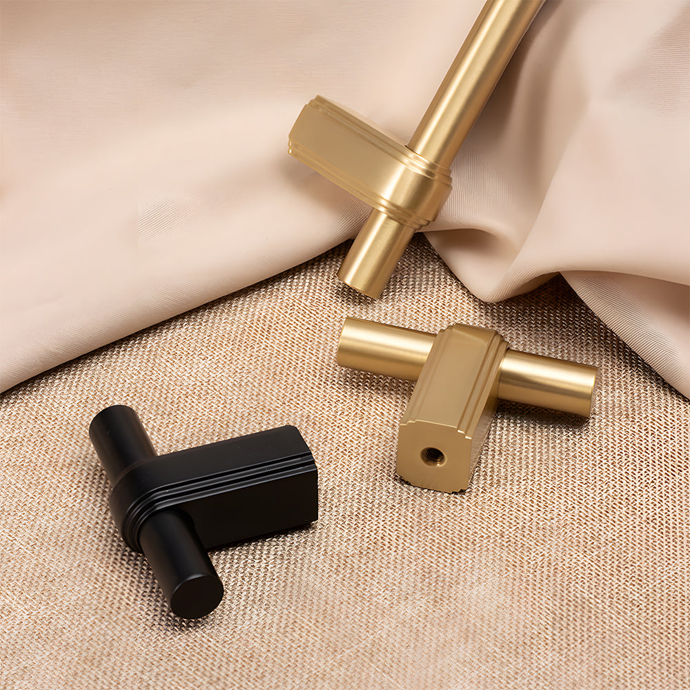 French brass round bar cabinet pull with block mounts, presented for reference as a color and finish lineup