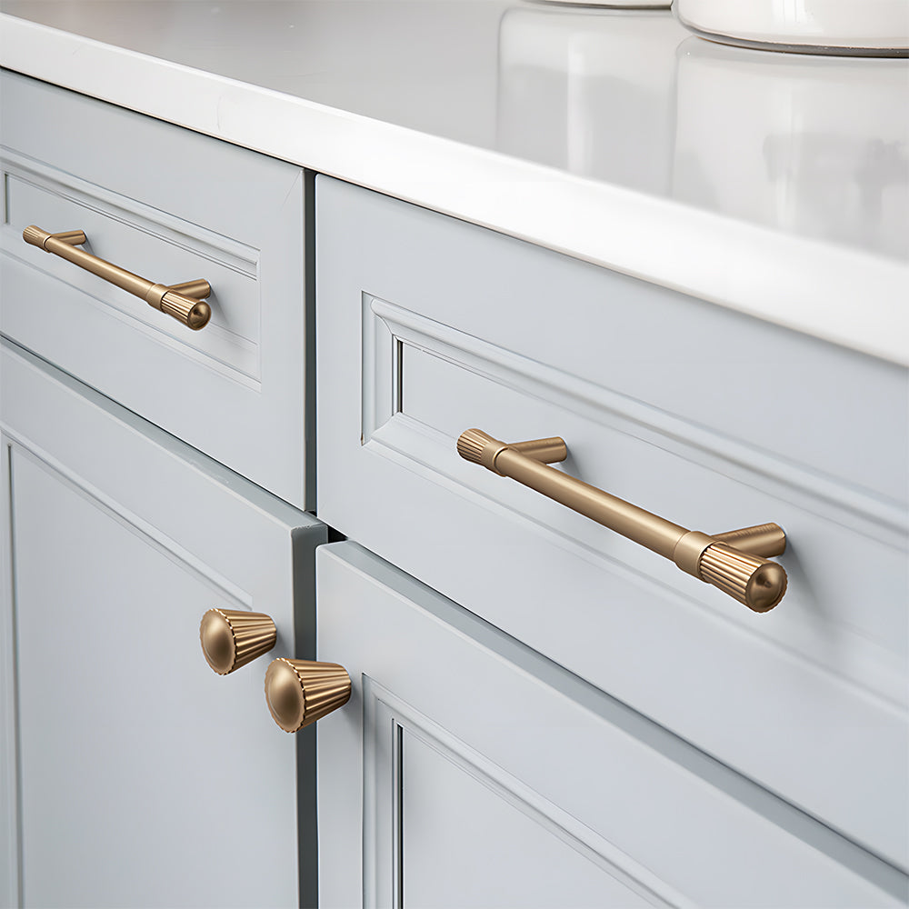 Comforsyco French Gold Ribbed Cabinet Pulls and Knobs for Wardrobes