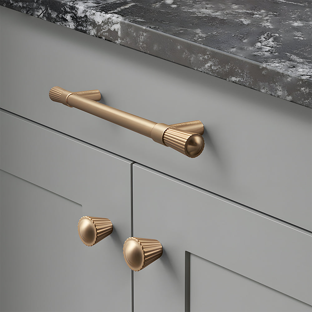 Comforsyco French Gold Ribbed Cabinet Pulls and Knobs for Wardrobes