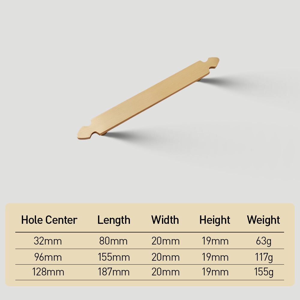 Comforsyco Gold Brass Cabinet Handles with Notched Flat Bar
