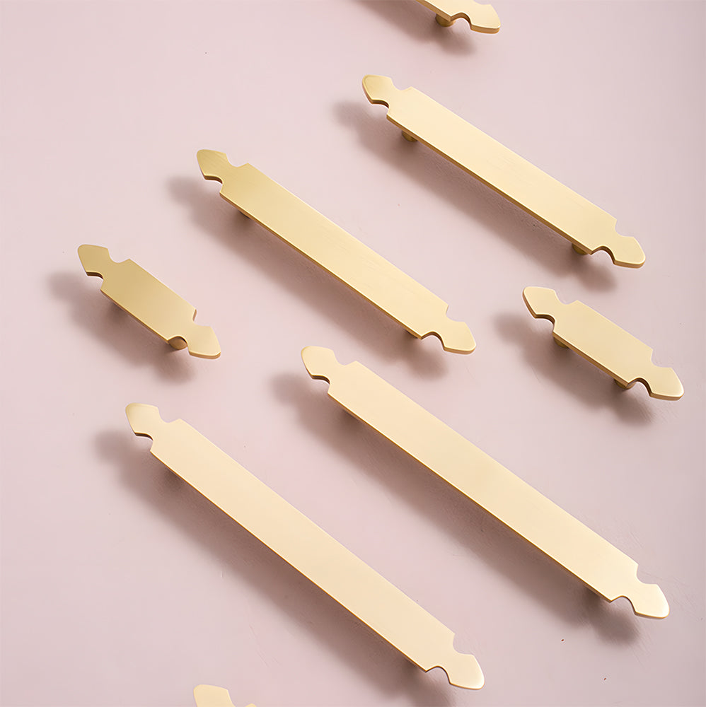 Comforsyco Gold Brass Cabinet Handles with Notched Flat Bar