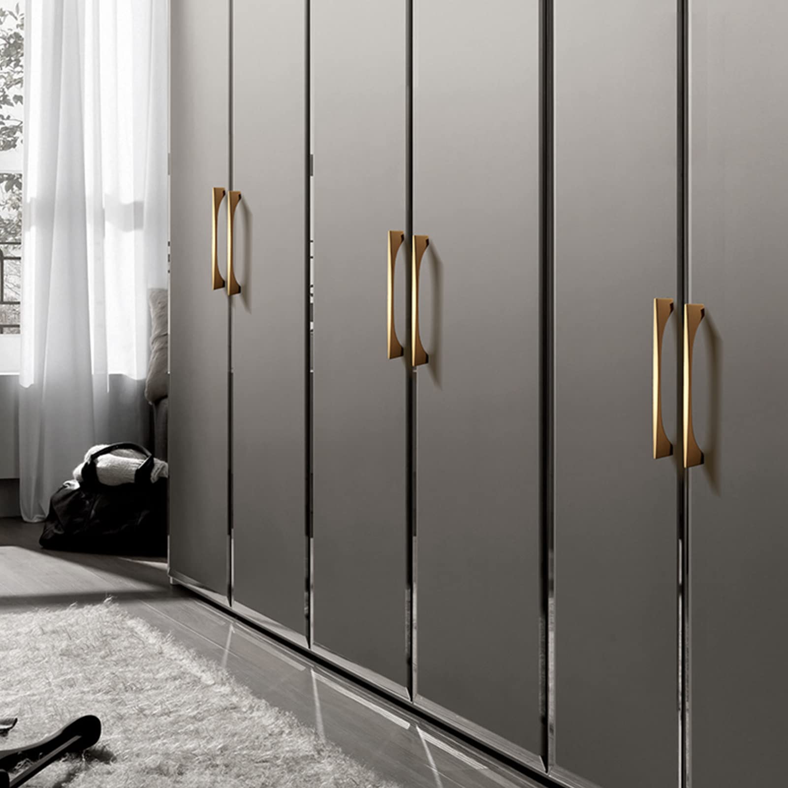 Comforsyco Gold Brass Curved Cabinet Pulls and Drawer Handles