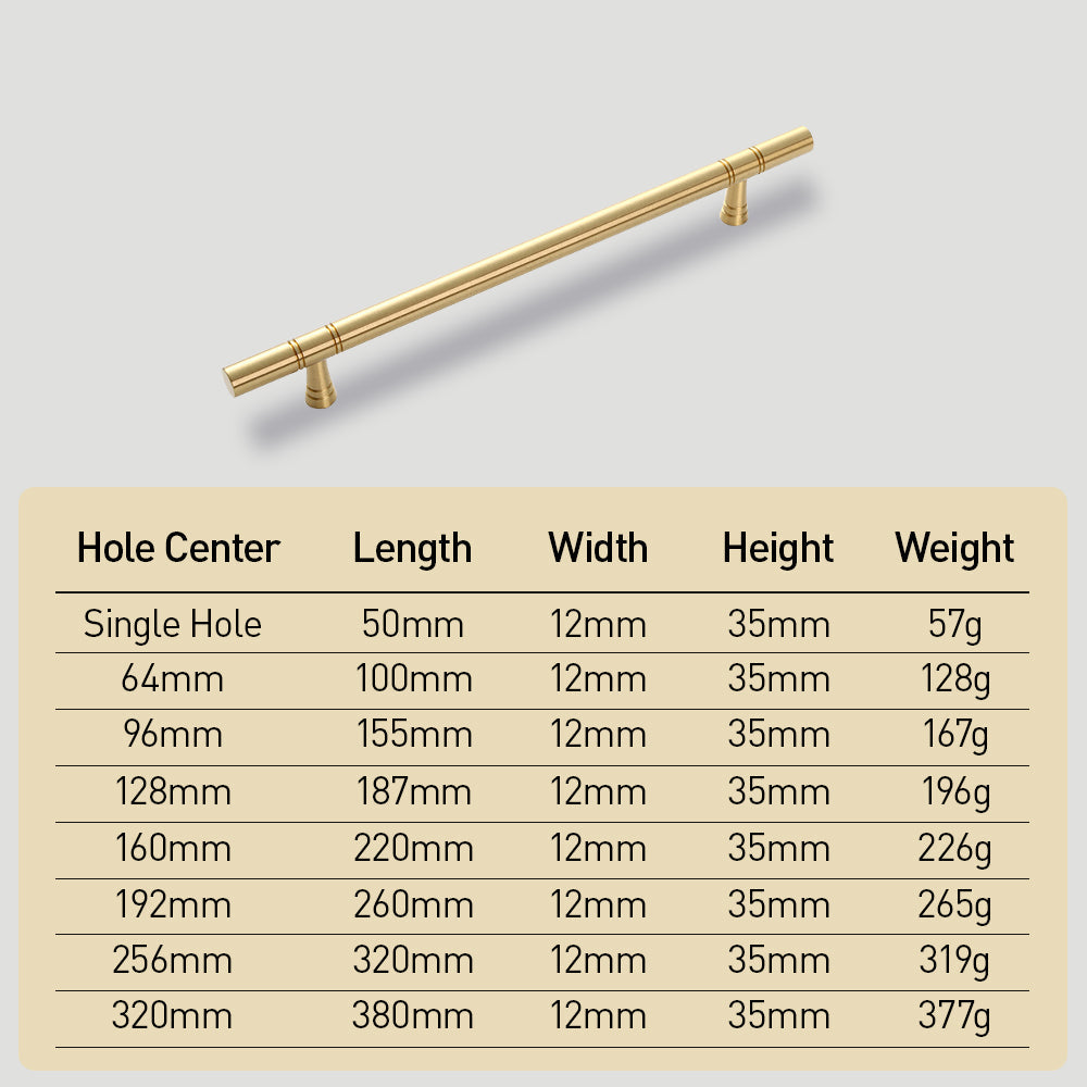 Comforsyco Gold Brass Round Bar Cabinet Handles and T-Bar Knobs