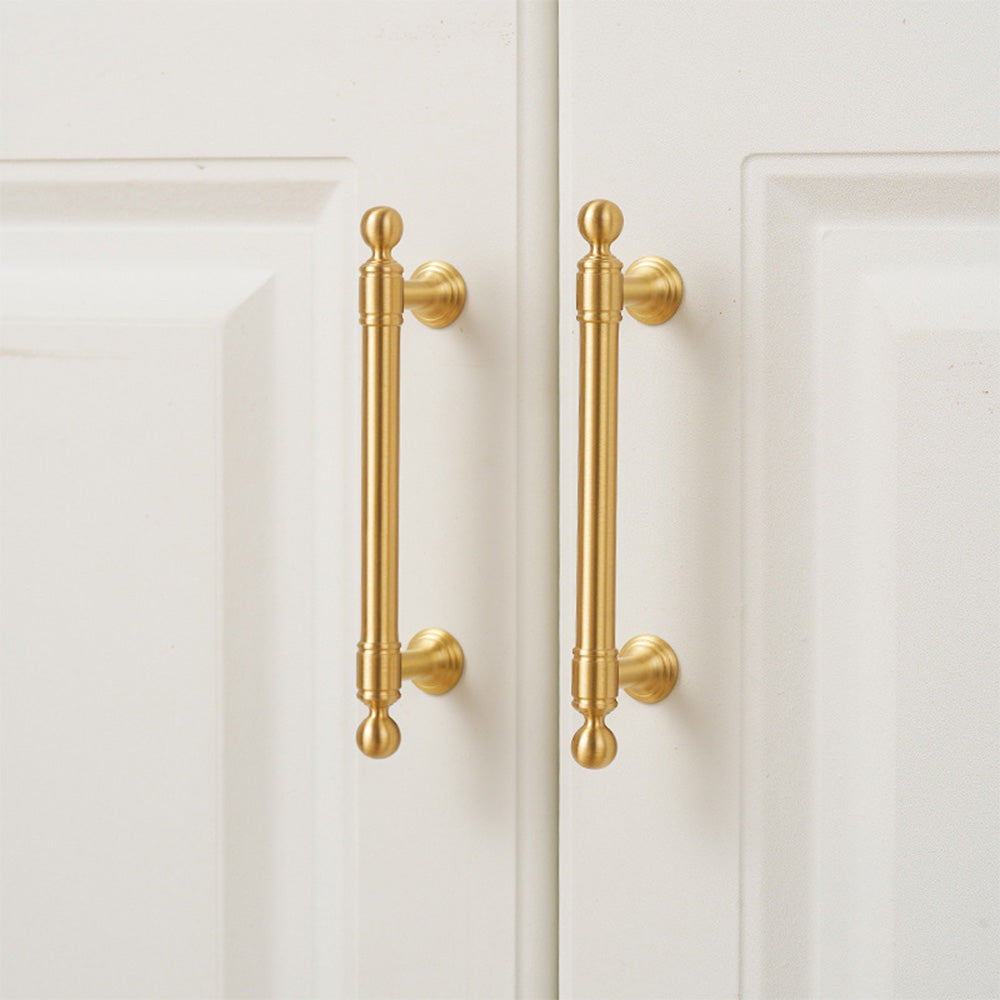 Comforsyco Gold Brass Round Bar Cabinet Handles with Ball Finials