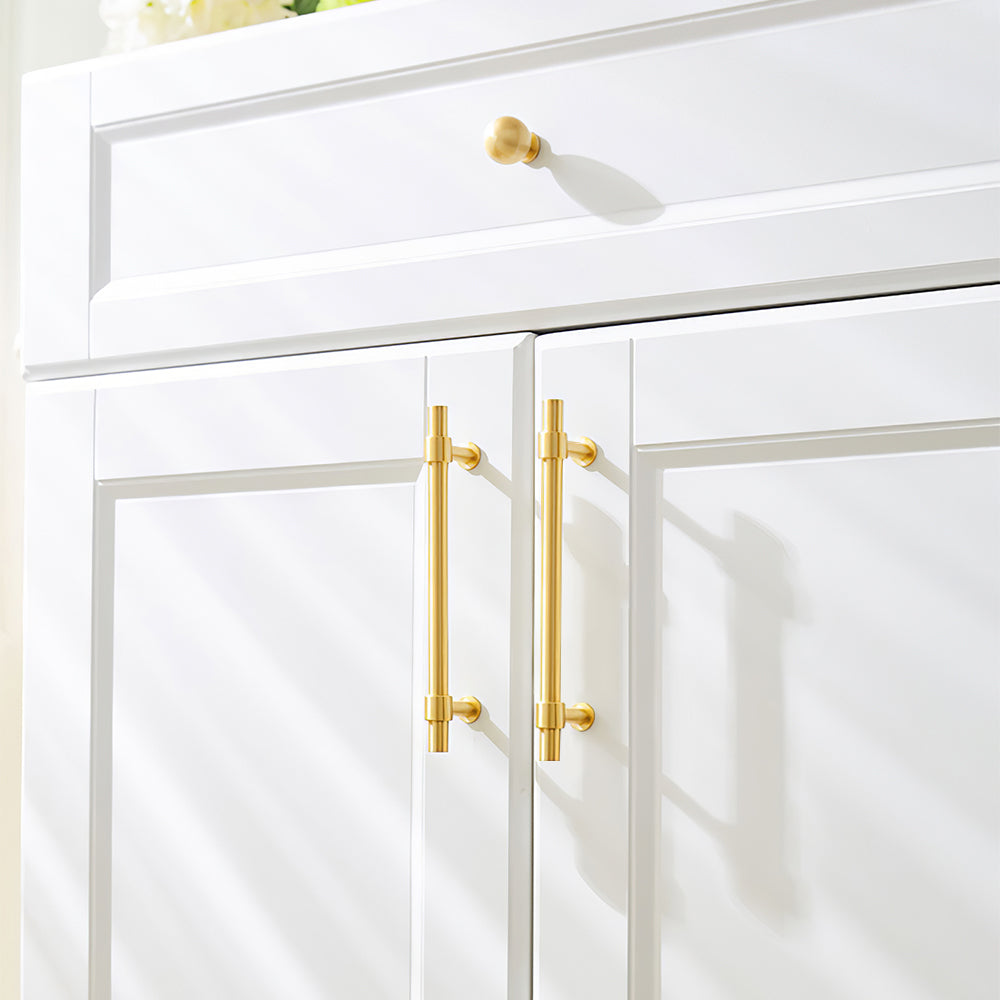 Comforsyco Gold Brass T-Bar Cabinet Handles and Matching Knobs