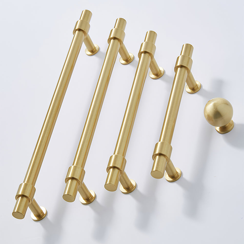 Comforsyco Gold Brass T-Bar Cabinet Handles and Matching Knobs