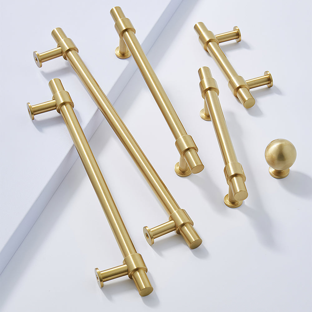 Comforsyco Gold Brass T-Bar Cabinet Handles and Matching Knobs