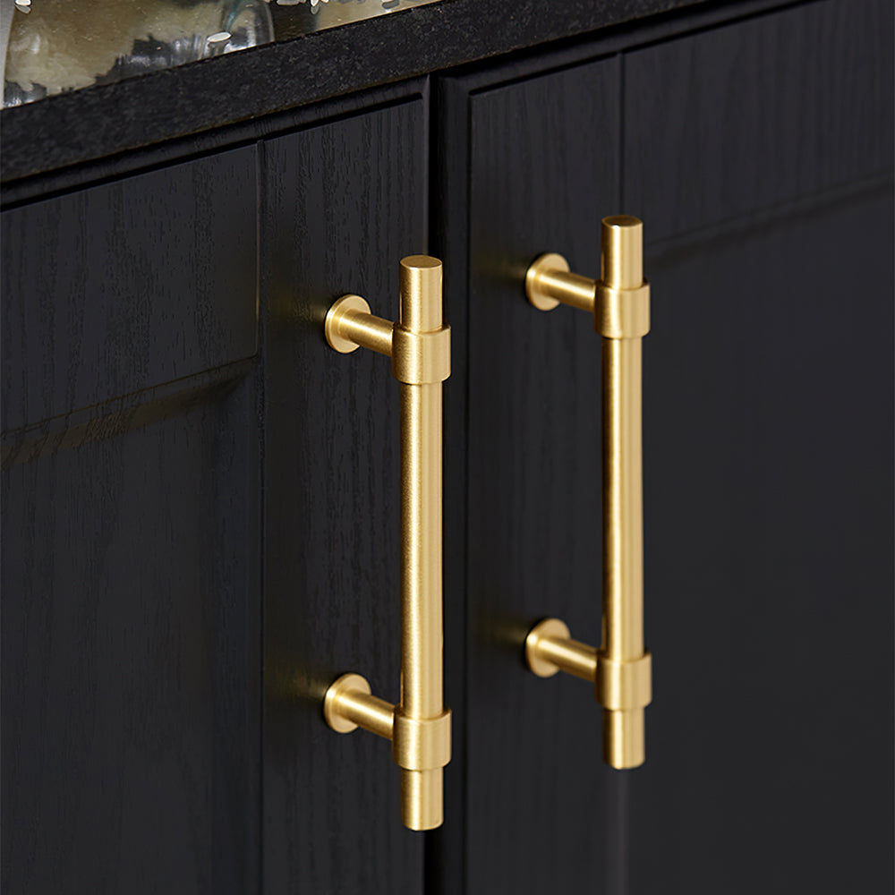 Comforsyco Gold Brass T-Bar Cabinet Handles and Matching Knobs
