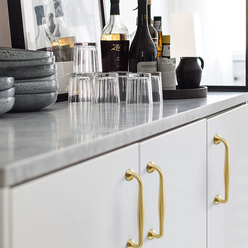 Comforsyco Gold Curved Brass Cabinet Pulls and Knobs for Wardrobes
