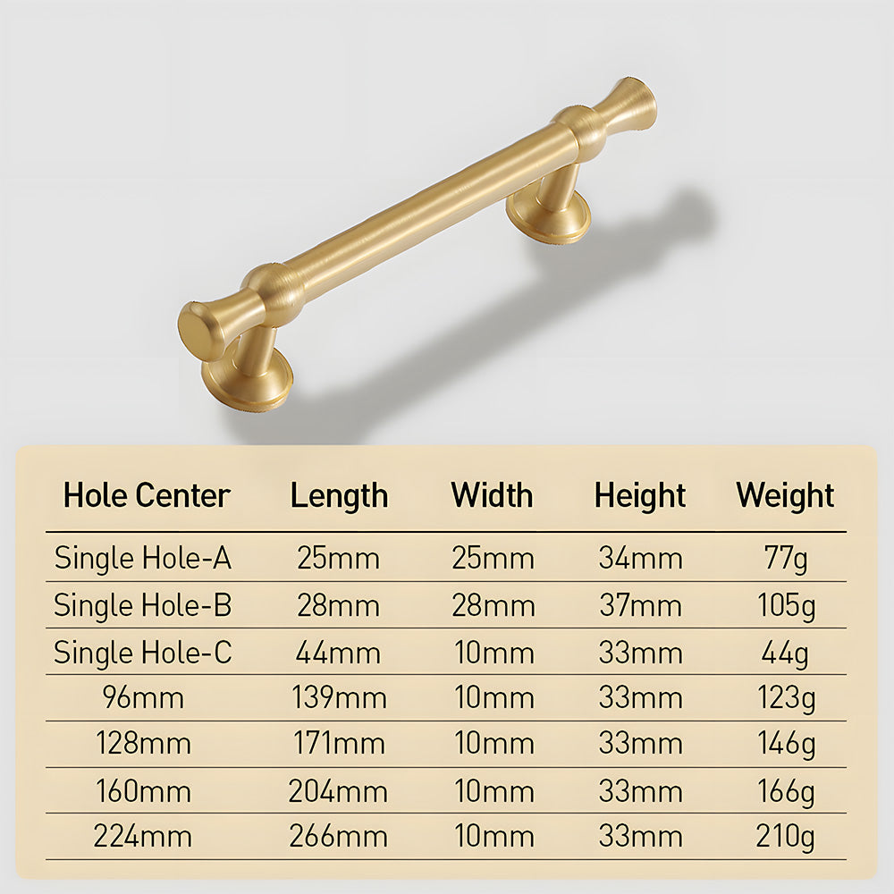 Comforsyco Gold-Finish Turned Brass Cabinet Handles and Knobs for Wardrobes